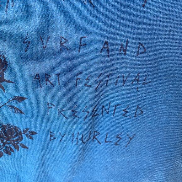 Hurley Nochella Wash Biker Tank Top Women M Teal Blue Tropical Crop Raw Hem NWT - Picture 4 of 10